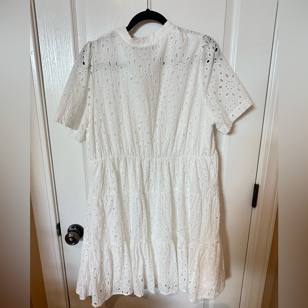BTFBM size XLarge Boho Dress Resort V Neck Short Sleeve White Cut Out Lace $58 - Picture 10 of 10